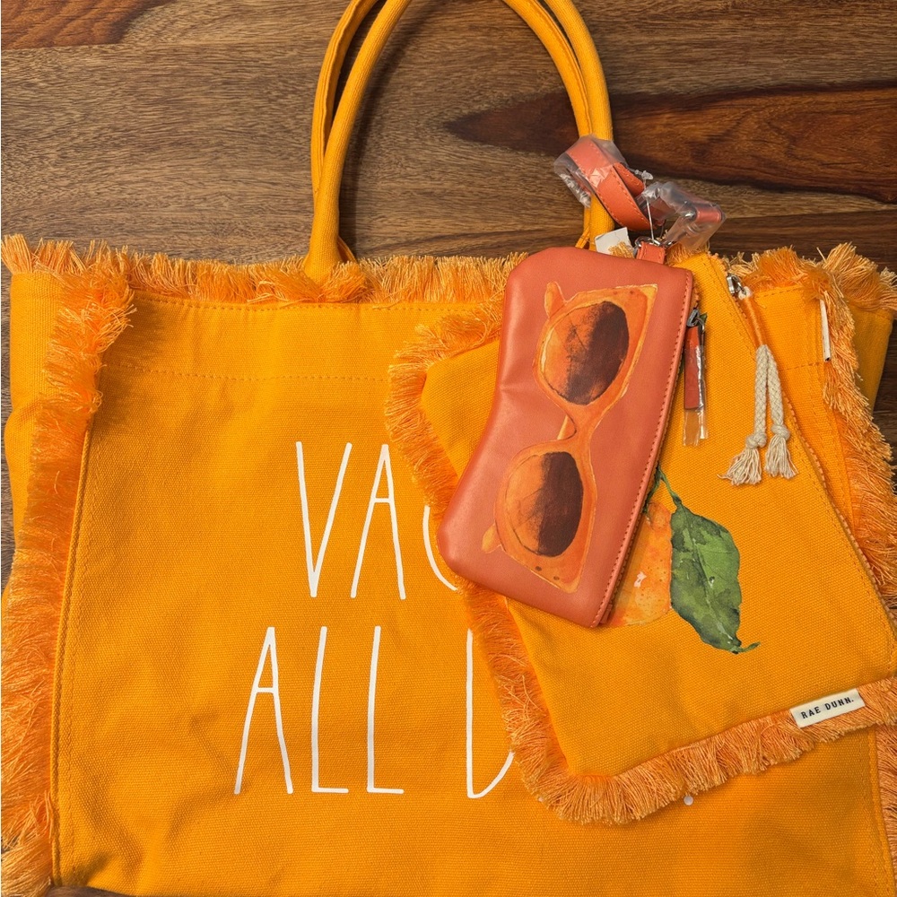 Rae Dunn Orange Tote Bag with Sunglasses Design